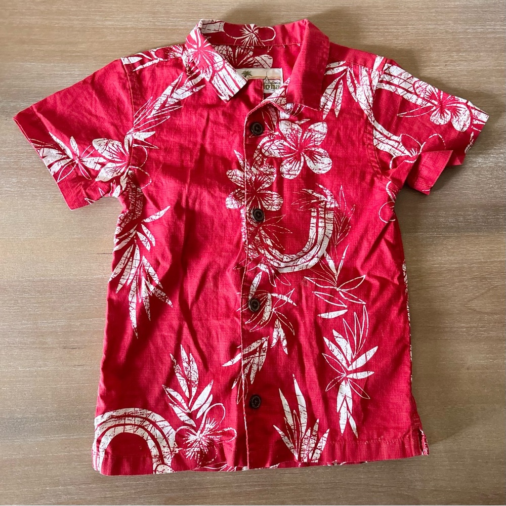 Patagonia Kids Pataloha Organic Cotton Hawaiian Button Down Shirt Red, Size 5T